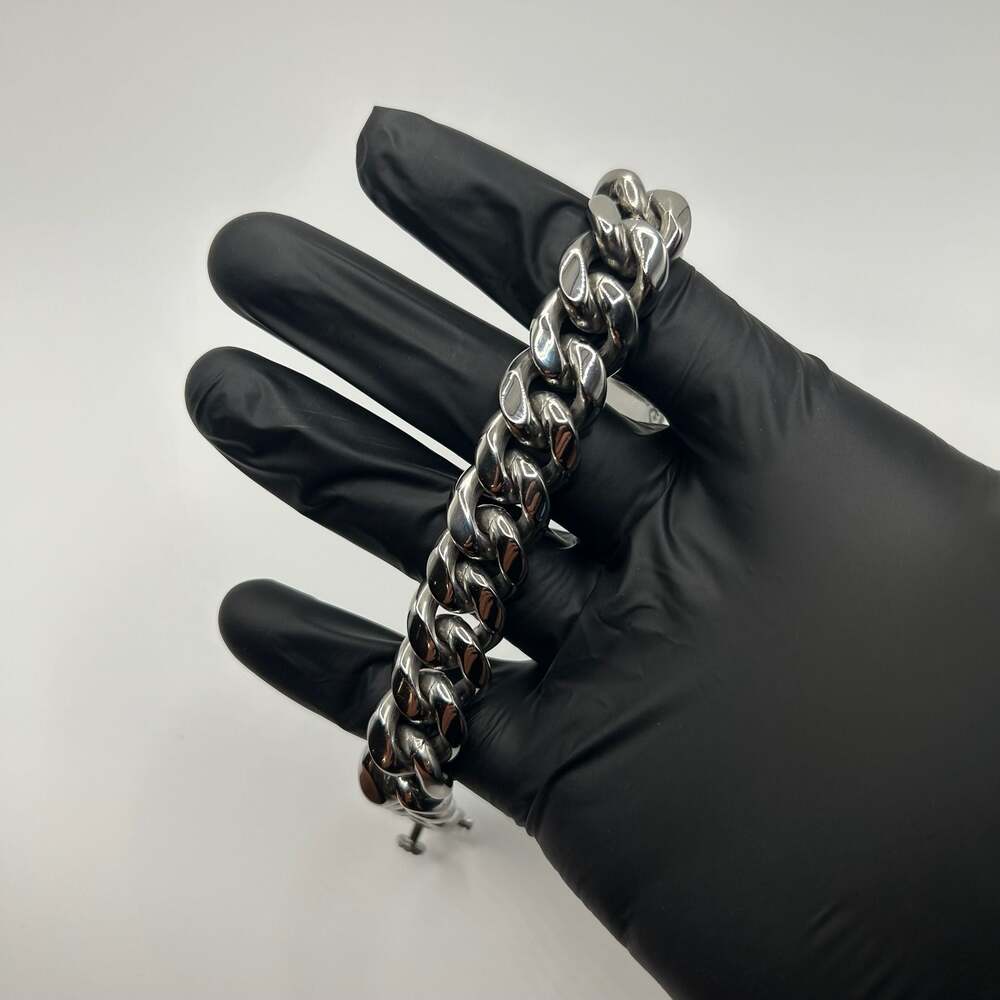 16mm Silver Cuban Link Bracelet 8.5 Inch Waterproof Hypoallergenic Solid Mens